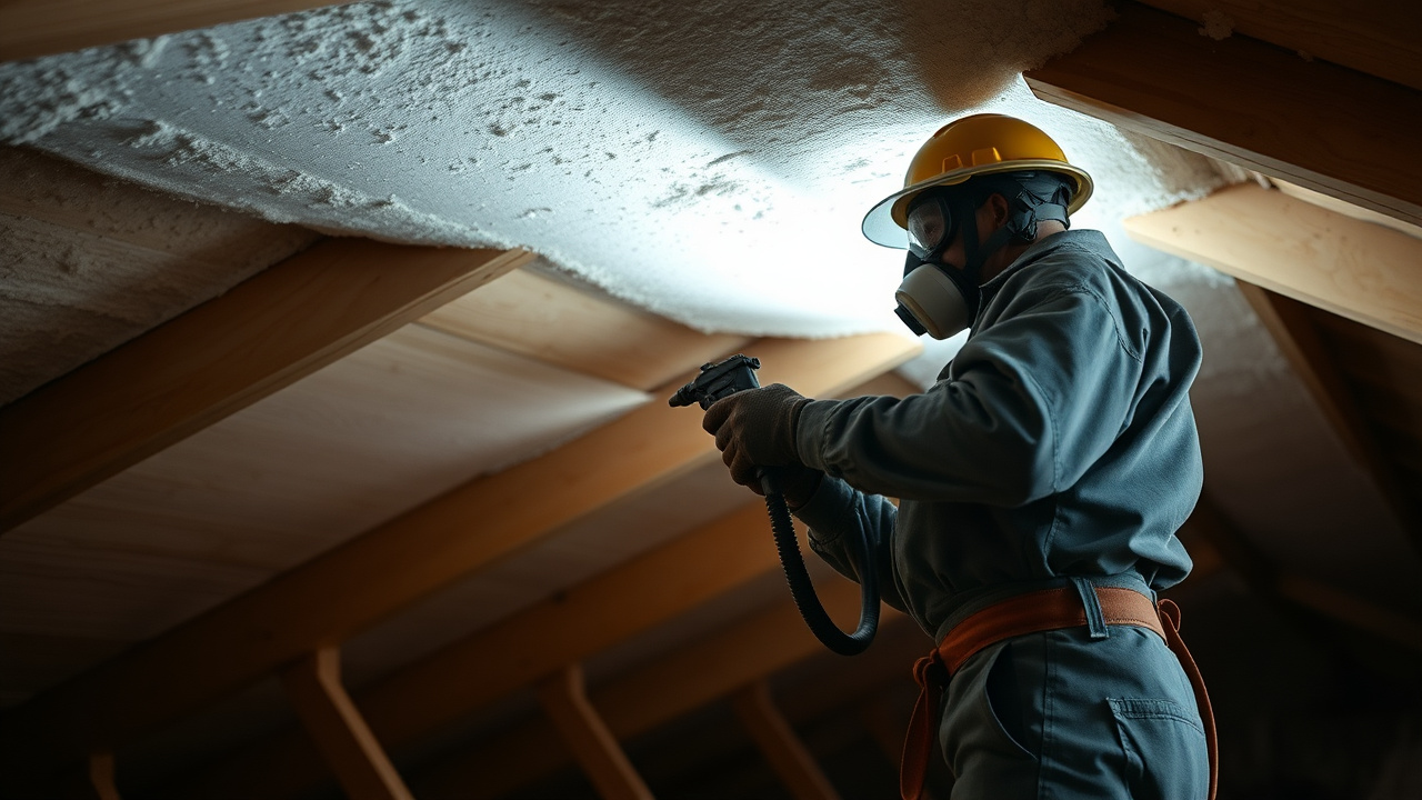 Technician spray-applying closed-cell spray foam insulation to a roof deck in a Yuma, Arizona attic